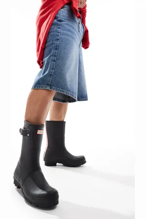 Hunter Botas de agua cortas negras con logo tricolor y tira trasera Original de
