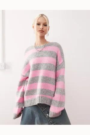 Monki Jersey a rayas grises y rosas con cuello redondo de punto de -Multicolor