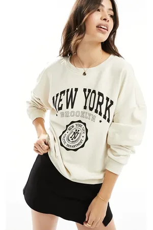 ONLY Sudadera color piedra con estampado "New York" de -Beis neutro