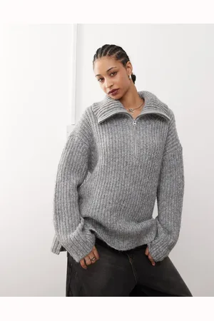 Weekday Jersey gris jaspeado con media cremallera y solapas de punto grueso Cillia de