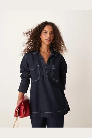 ASOS Camisa vaquera añil estilo polo de rugby de