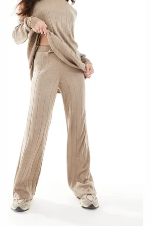 ONLY Pantalones color de pernera ancha de punto de (parte de un conjunto)-Beis neutro