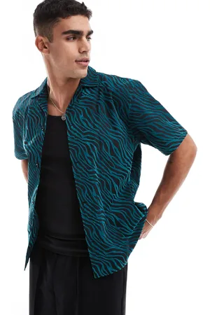 Twisted Tailor Camisa verde y negra con patrón de cebra de -Multicolor