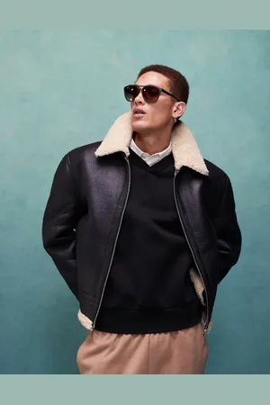 ASOS Chaqueta de aviador negra extragrande de cuero sintético de