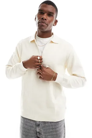 Only & Sons Polo color crema de manga larga con cremallera corta de -Blanco