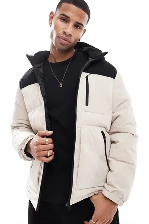 JACK & JONES Chaqueta beis y negra acolchada con diseño color block de -Negro