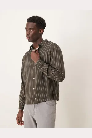 ASOS Camisa caqui a rayas de corte cuadrado holgado de -Verde