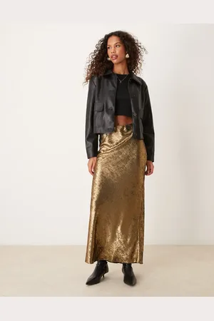 Miss Selfridge Falda larga dorado metalizado de