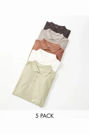 ASOS Pack de 5 polos de varios colores de piqué de