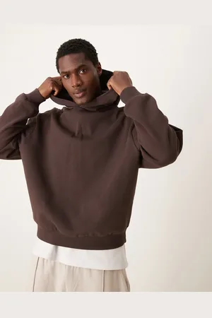 ASOS Sudadera marrón de corte cuadrado extragrande con capucha y estampado en la espalda de