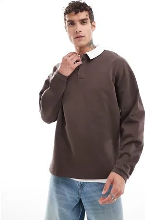 ASOS Sudadera marrón extragrande estilo polo de rugby de