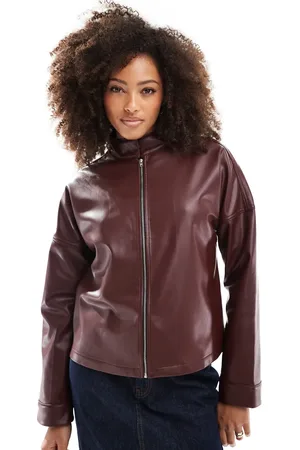 ASOS Chaqueta de estilo motero con solapas de cuero sintético de -Rojo