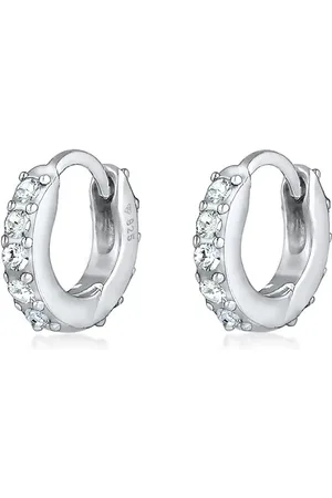 Elli Pendientes de aro plateados de estilo criollo de plata de ley 925 con diseño elegante de cristales para mujer de