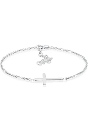 Elli Pulsera plateada con charm de cruz de plata de ley 925 chapada en oro rosa de