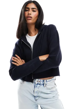 Miss Selfridge Sudadera corta con capucha y cremallera de punto de