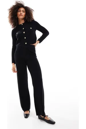 VERO MODA Pantalones negros de pernera ancha de punto de (parte de un conjunto)