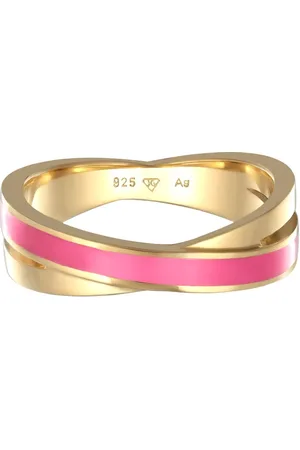 Elli Anillo de plata de ley 925 con diseño moderno envolvente y detalles de esmalte rosas y blancos de