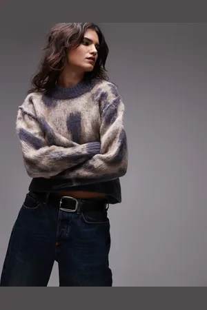 Topshop Jersey azul, azul marino y rosa extragrande con diseño estampado de punto mullido de