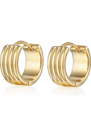 Elli Pendientes de aro dorados clásicos de estilo criollo con diseño estriado de