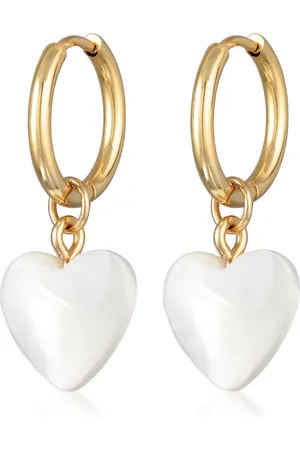 Elli Pendientes de aro dorados de estilo criollo con colgante de concha en forma de corazón de