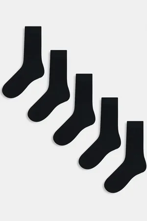 JJ Pack de 5 pares de calcetines negros de canalé de