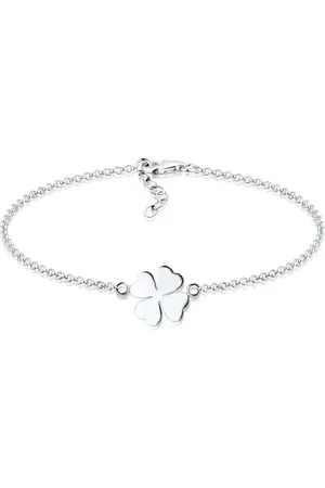 Elli Pulsera plateada con charm de trébol de la suerte de plata de ley 925 de