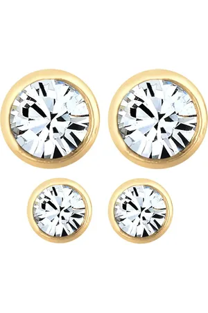 Elli Pack de 2 pares de pendientes de botón sencillos con cristales blancos de plata de ley 925 de