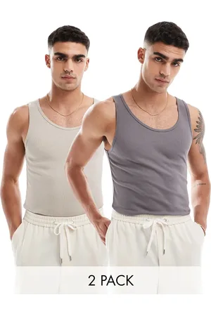 ASOS Pack de 2 camisetas de color gris carbón y topo ajustadas sin mangas de canalé de -Multicolor