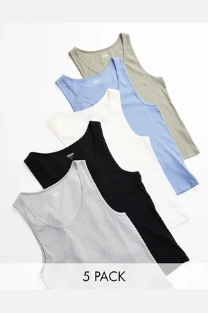 ASOS Pack de 5 camisetas de varios colores ajustadas sin mangas de canalé de