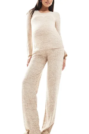 Mama;licious Pantalones de campana beis jaspeado de punto acanalado de Mamalicious Maternity (parte de un conjunto)-Beis neutro