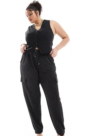 Yours Pantalones harén cargo negros con acabado de purpurina de