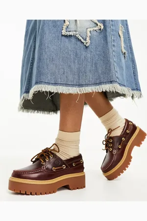Timberland Náuticos burdeos de 3 ojales con plataforma de cuero granulado Stone Street de -Rojo