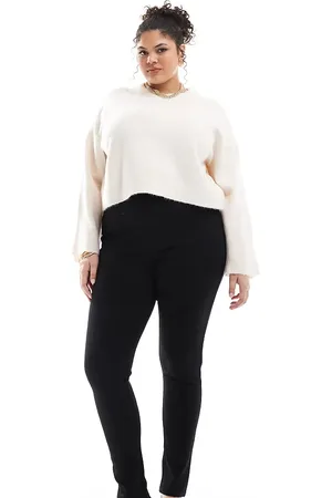 Yours Pantalones negros de talle alto de punto roma de