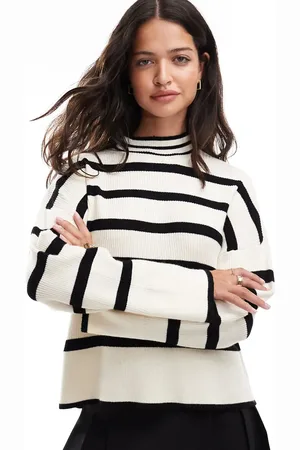 ONLY Jersey blanco y negro a rayas con cuello alto de -Gris