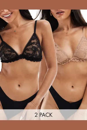 ASOS Pack de 2 sujetadores de color negro y caramelo sin aros de estilo vintage con volante de