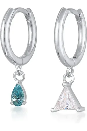 Elli Pendientes de aro plateados de estilo criollo con charm triangular con cristales de