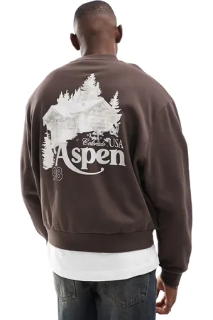 ASOS Sudadera marrón de corte cuadrado extragrande con estampado de paisaje de