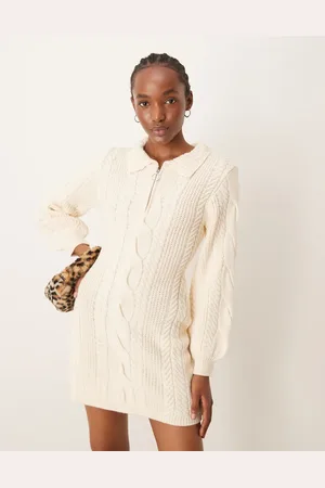 Miss Selfridge Vestido corto color con media cremallera de punto de ochos de -Blanco