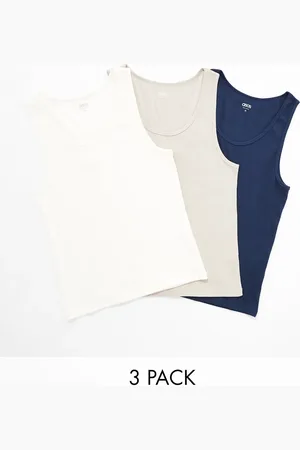 ASOS Pack de 3 camisetas de varios colores ajustadas sin mangas de canalé de