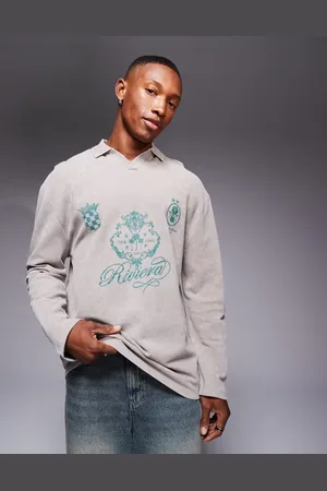 ASOS Polo lavado extragrande de manga larga con estampado gráfico deportivo de