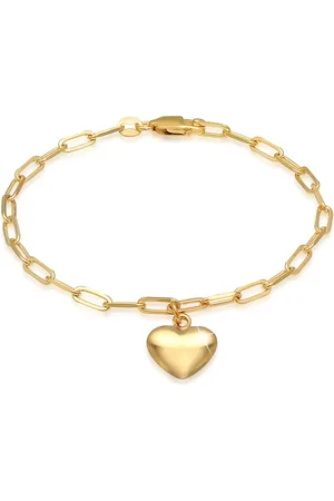 Elli Pulsera dorada de cadena con eslabones ovalados y colgante de corazón de plata de ley 925 Love de