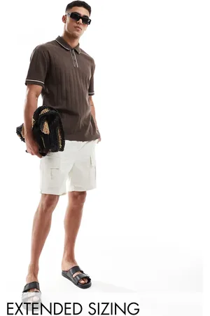 ASOS Polo marrón holgado con ribetes blancos de canalé de