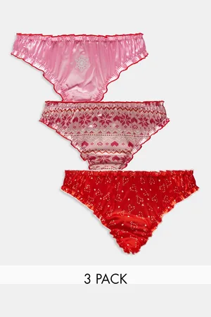 ASOS Pack de 3 tangas fruncidos con estampados de Navidad de satén de -Multicolor