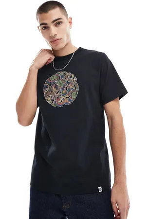 Pretty Green Camiseta negra con logo estampado con fondo de cachemir del 15.º aniversario de