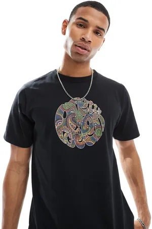 Pretty Green Camiseta negra con logo estampado con fondo de cachemir del 15.º aniversario de