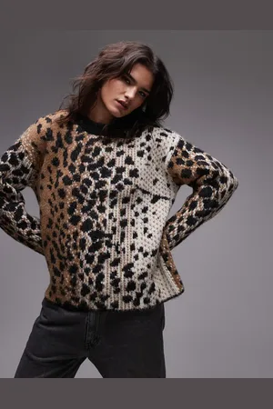 Topshop Jersey beis extragrande con estampado animal degradado de punto de -Beis