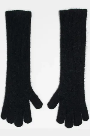 Topshop Guantes negros de canalé de mezcla de lana de alpaca premium Ginny de