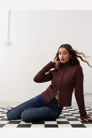 Weekday Cárdigan con cuello alto, cremallera y puños remangados Winona de -Rojo