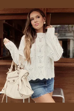 The Frolic Jersey color con bordes festoneados de pointelle exclusivo de x Bella Stovey-Blanco