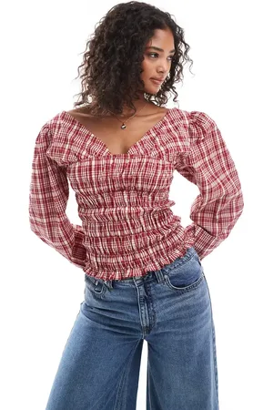 ASOS Blusa a de manga larga con detalle fruncido de -Multicolor